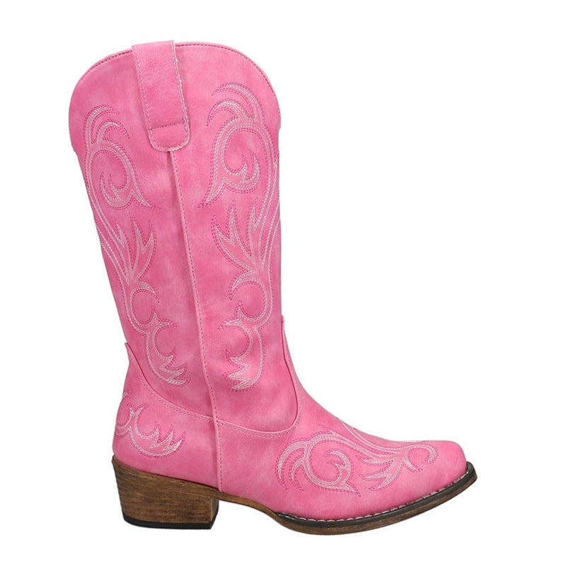 ROPER Womens Riley Embroidered Snip Toe Casual Boots Mid Calf Low Heel 1-2" - Pink - Size 10 M - Image 1